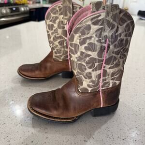 ARIAT Quickdraw Boots Kids Size 10 Giraffe Brown Western Cowgirl Animal Leather